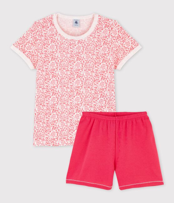 Pigiama corto bambina in cotone con fantasia floreale a rose bianco MARSHMALLOW/rosa GRETEL