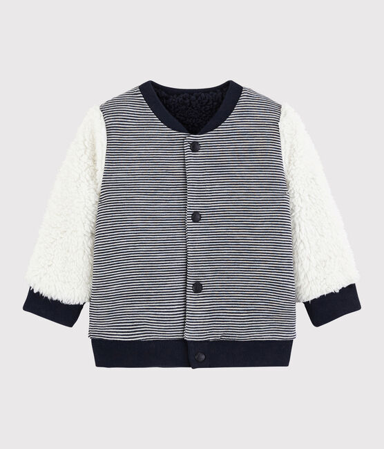 Cardigan reversibile bebè maschio blu SMOKING/bianco MARSHMALLOW