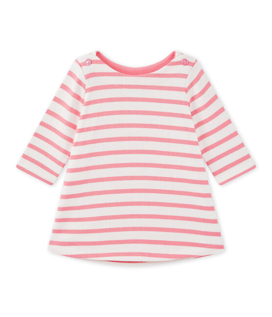 Abito bebé bambina rigato bianco MARSHMALLOW/rosa PETAL