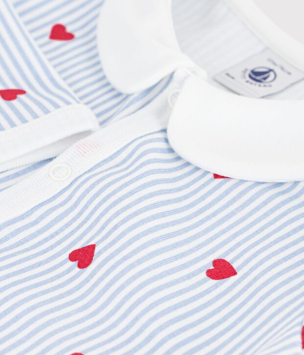 Pigiama senza piedini in cotone con stampa a cuori neonato bianco/multicolore