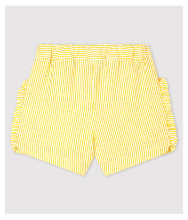 Short in seersucker (tessuto goffrato) beb&egrave; femmina giallo/bianco