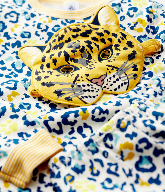 Pigiama bambina/bambino fosforescente fantasia leopardo in cotone bianco MARSHMALLOW/bianco MULTICO