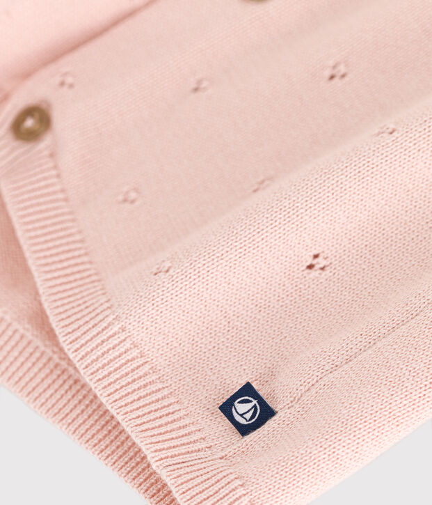 Cardigan beb&egrave; in tricot di cotone traforato rosa