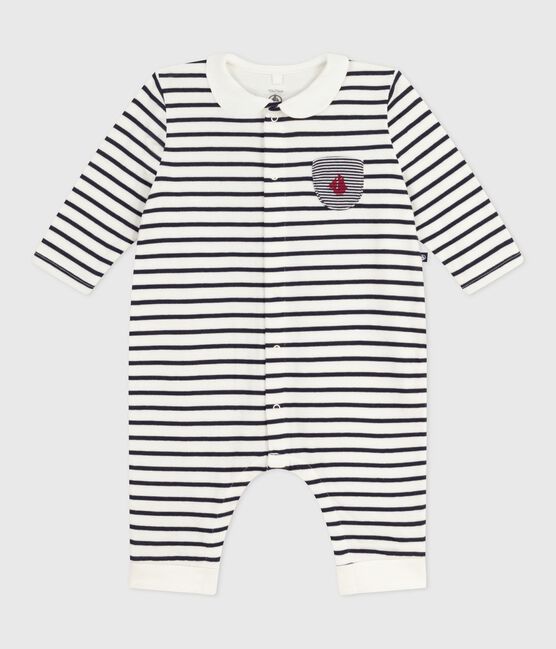 Tutina in cotone con stampa a righe marinière e colletto neonato bianco MARSHMALLOW/blu SMOKING