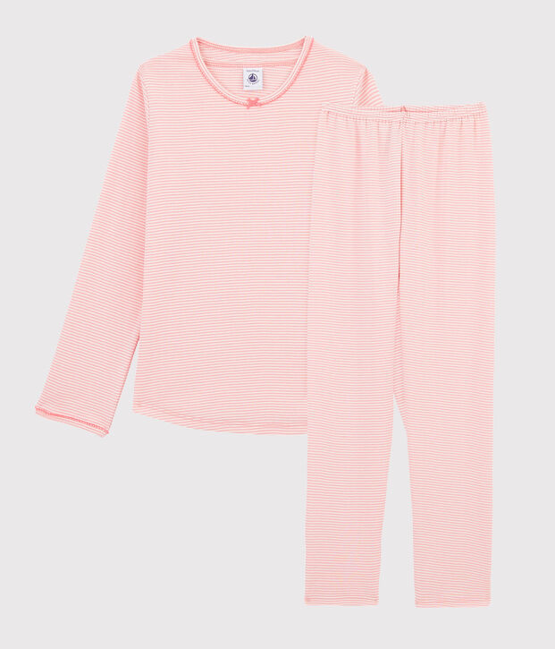 Pigiama millerighe bambina a costine rosa/bianco