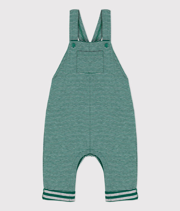 Salopette lunga neonato millerighe in tubique verde/grigio