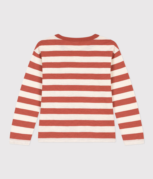 T-shirt a maniche lunghe in cotone bambino marrone/ecru