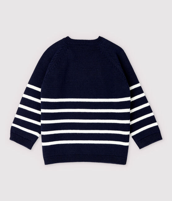 Pull in tricot jcotone/lino bebè maschio blu SMOKING/bianco MARSHMALLOW