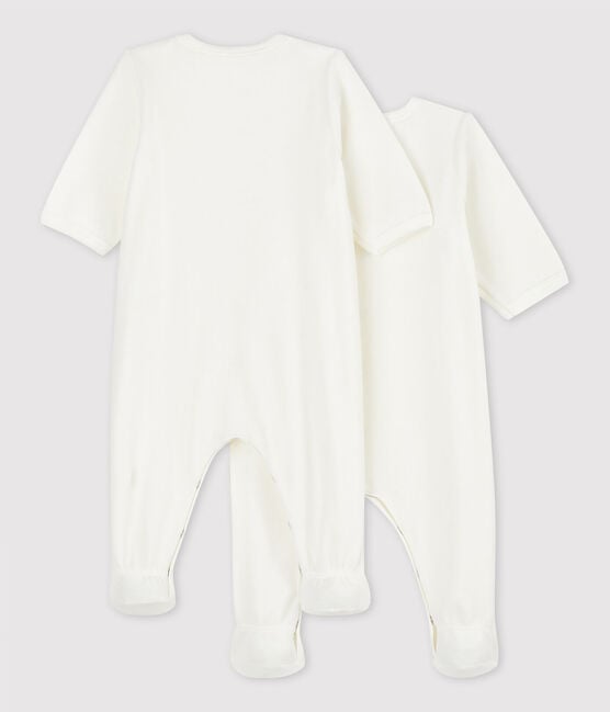 Confezione de 2 tutine pigiama bianche bebè in ciniglia di cotone biologico variante 1