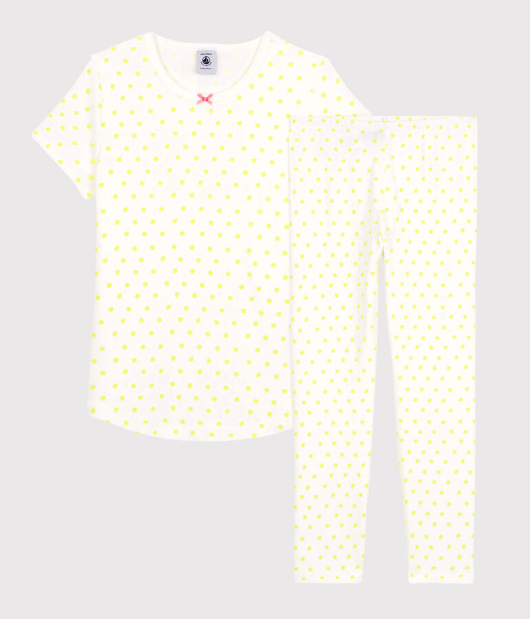 Pigiama a pois gialli bambina in cotone bianco MARSHMALLOW/ SUNNY