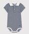 Body bebè con colletto a polo millerighe in cotone biologico blu SMOKING/bianco MARSHMALLOW
