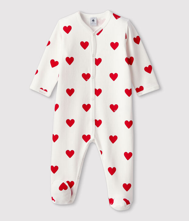 Pigiama a cuori rossi in felpato neonato bianco/rosso