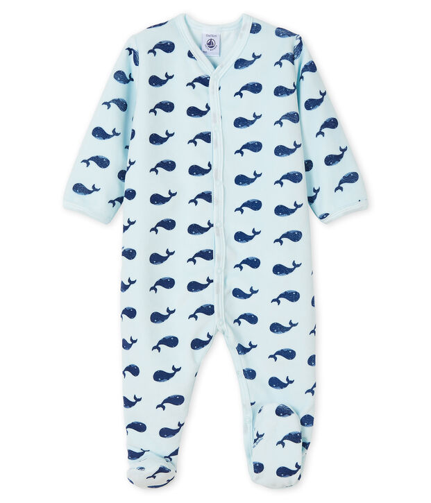 Tutina balena pigiama neonato in ciniglia blu/blu