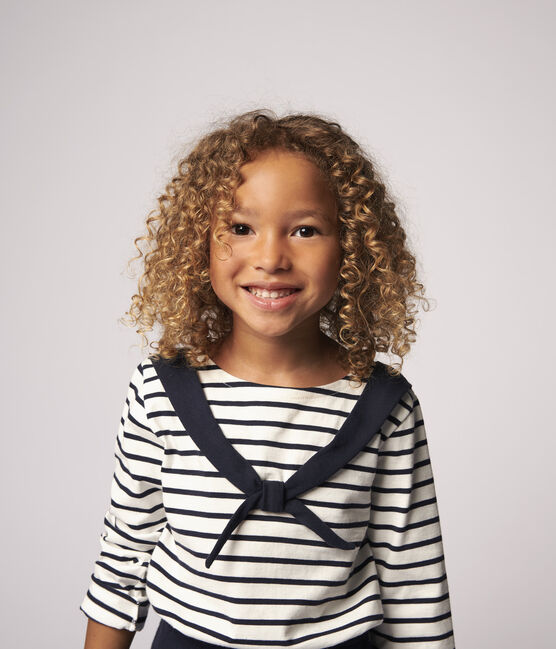 T-shirt maniche lunghe in jersey bambina bianco MARSHMALLOW/blu SMOKING