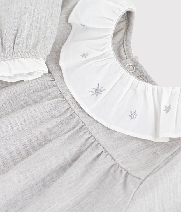 Abito a maniche lunghe in flanella tinta unita con colletto neonata grigio