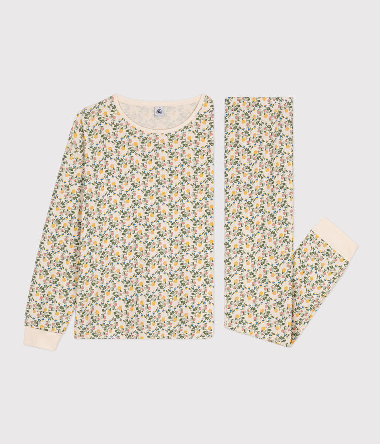 Pigiama motivo floreale donna in cotone ecru/multicolore