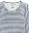 tee-shirt donna maniche lunghe in lana e cotone blu TURQUIN/bianco MARSHMALLOW