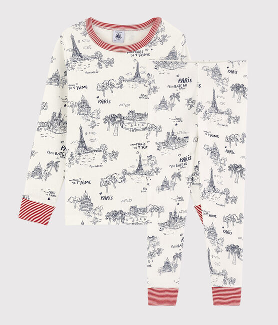 Pigiama tela di Jouy Parigi bambino in cotone bianco MARSHMALLOW/blu MEDIEVAL