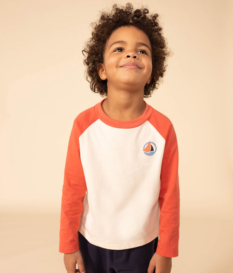 T-shirt a maniche lunghe in cotone bambino ecru/arancione