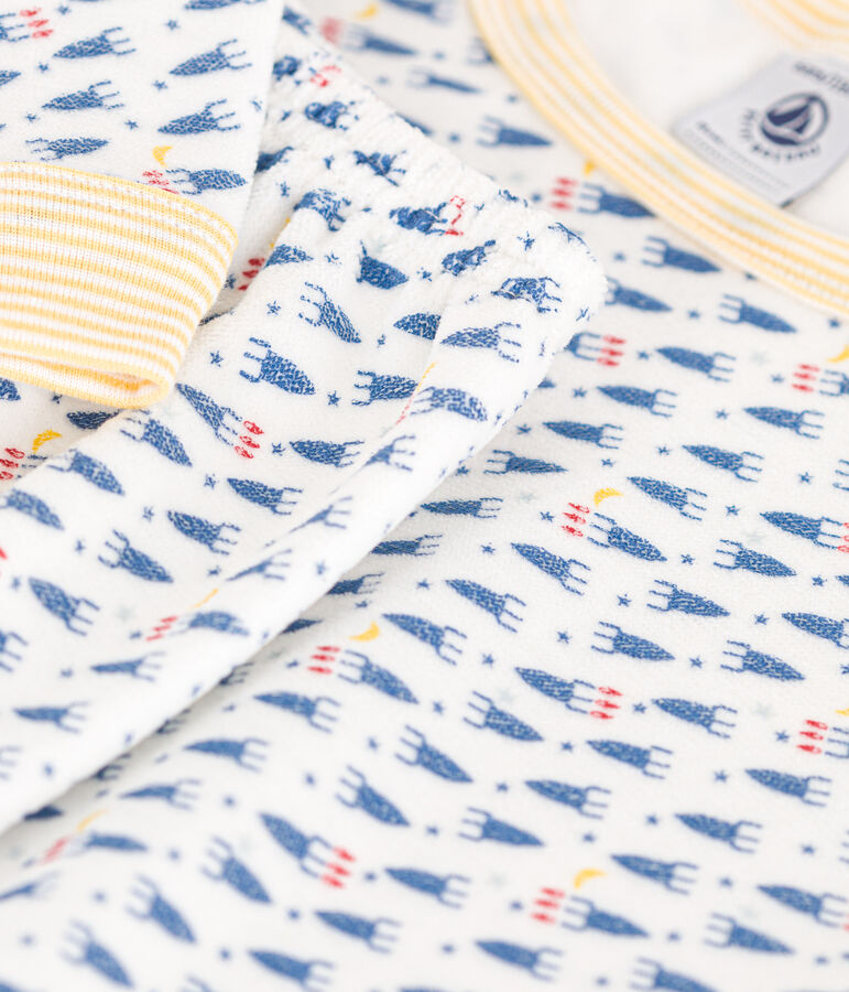 Pigiama in velluto con razzo stampato bambino bianco MARSHMALLOW/bianco MULTICO