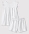 Pigiama corto bianco bambina in cotone sottile bianco ECUME