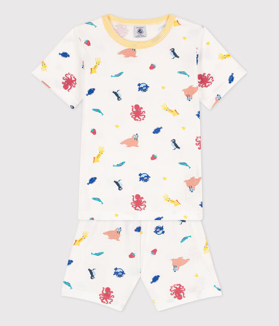 Pigiama bambino unisex in cotone fosforescente bianco MARSHMALLOW/bianco MULTICO