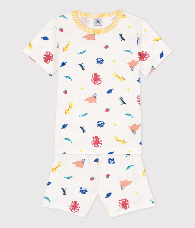 Pigiama bambino unisex in cotone fosforescente bianco/multicolore