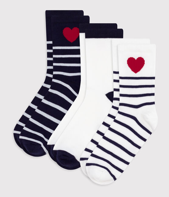 3 paia di calzini in cotone a righe e cuori bambino variante 1