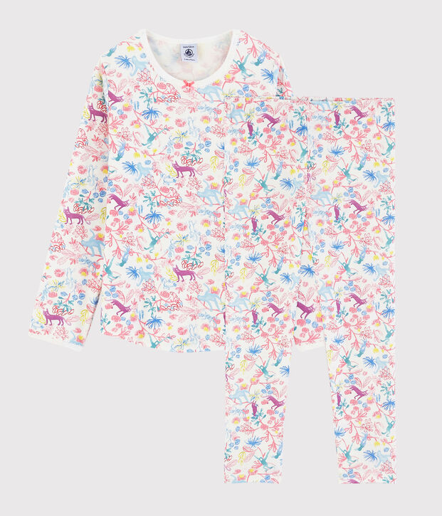 Pigiama fantasia giungla bambina in cotone bianco/multicolore