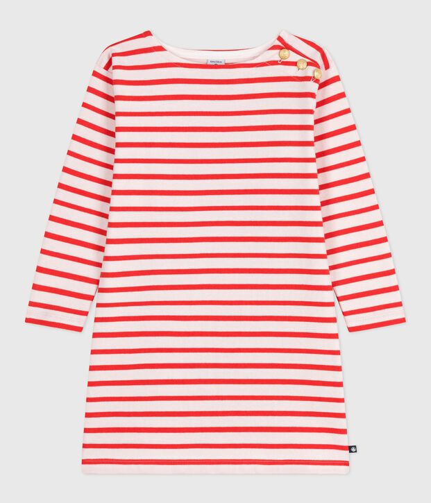 Abito a maniche lunghe in cotone a righe bambina rosa/rosso