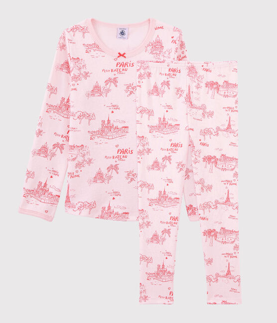 Pigiama tela di Jouy Parigi bambina in cotone rosa FLEUR/rosa GROSEILLER