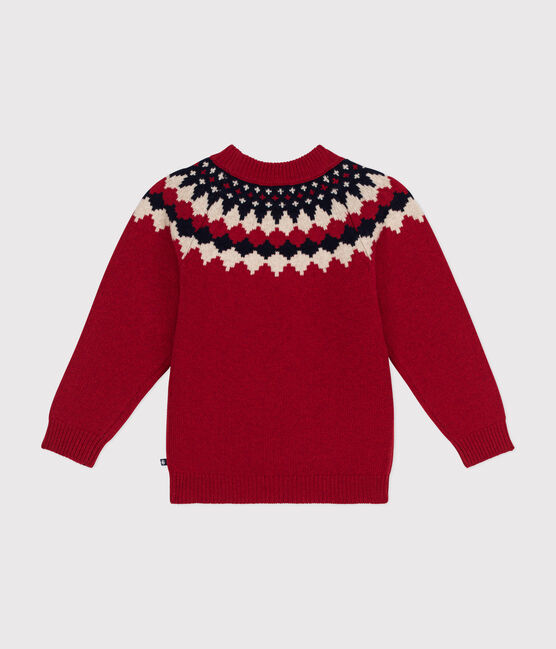 Maglione jacquard in lana e cotone bambino rosso STOP/ MULTICO