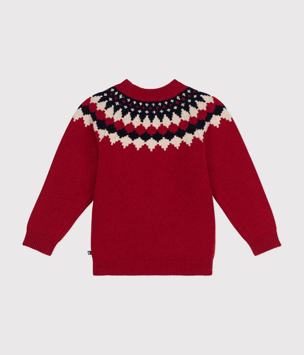 Maglione jacquard in lana e cotone bambino rosso/multicolore