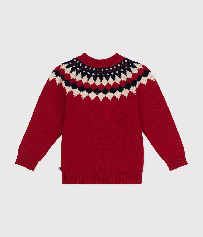 Maglione jacquard in lana e cotone bambino rosso/multicolore