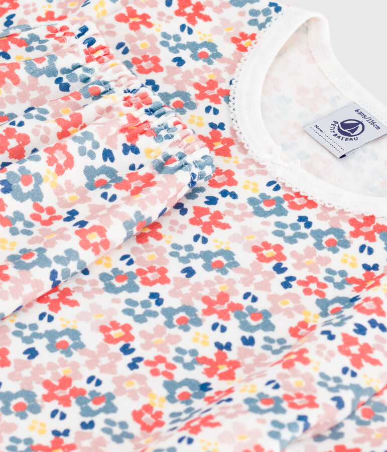 Pigiama a maniche corte e gamba lunga in cotone con stampa bambina bianco/multicolore