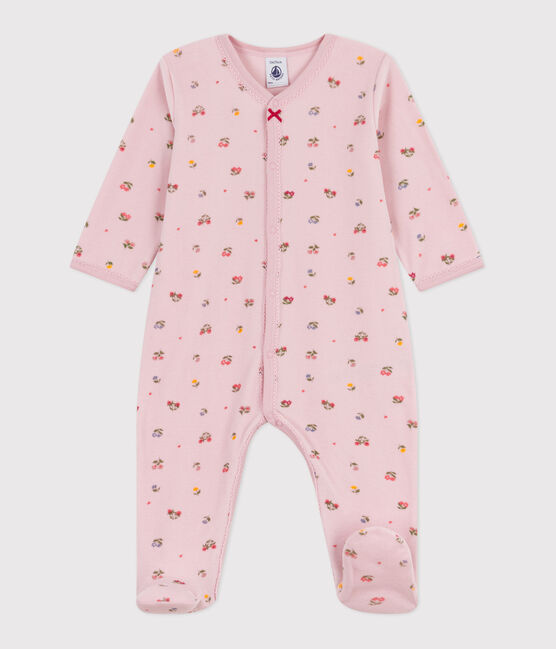 Pigiama in ciniglia con stampa a fiori neonato rosa JOLI/bianco MULTICO