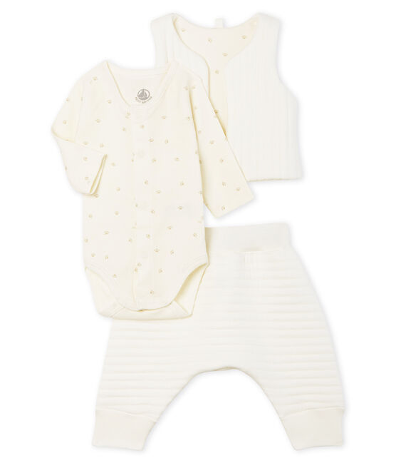 Completo tre pezzi bebè in tubique bianco MARSHMALLOW