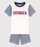 Pigiama corto millerighe blu bambino in cotone bianco MARSHMALLOW/blu MEDIEVAL