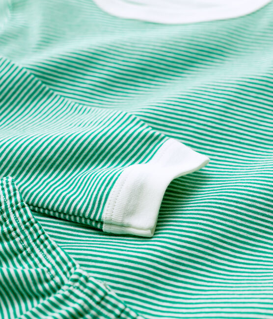 Pigiama bambina/bambino millerighe verde in cotone biologico verde PIVERT/bianco MARSHMALLOW