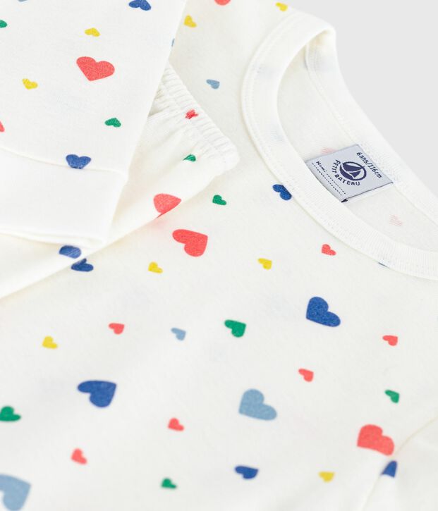 Pigiama per bambini in cotone con stampa a cuore, molto aderente bianco/multicolore