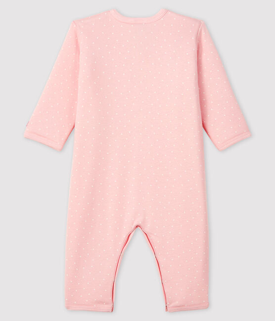 Tutina senza piedi bebè femmina a costine in ovatta rosa MINOIS/bianco MARSHMALLOW