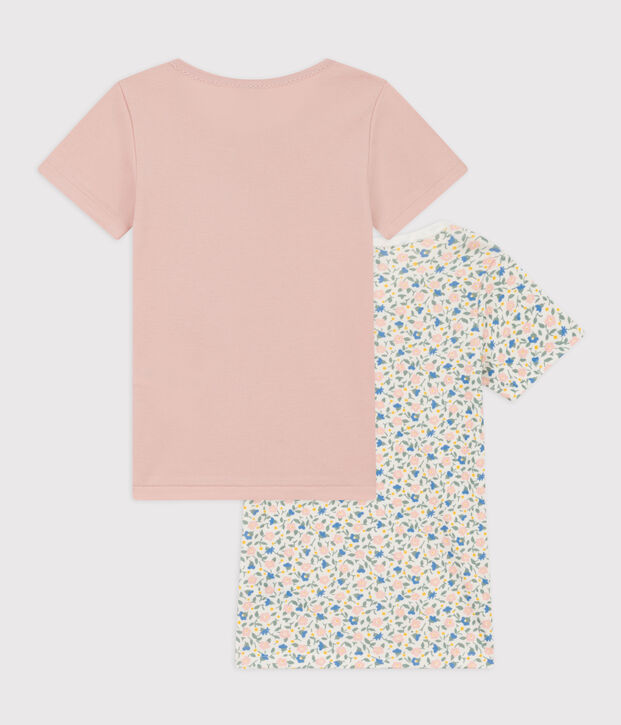Confezione da 2 t-shirt bambina a maniche corte in cotone a fiori multicolore