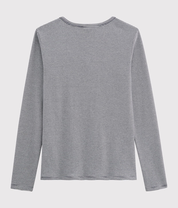 T-shirt scollo a V iconica in cotone a righe Donna blu/bianco