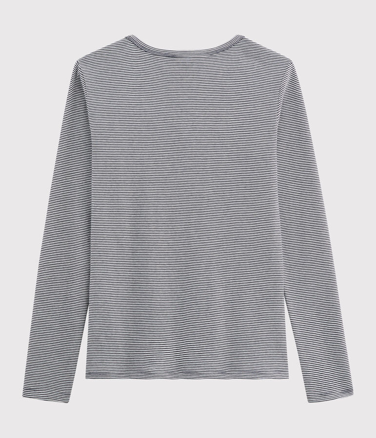 T-shirt scollo a V iconica in cotone a righe Donna blu/bianco