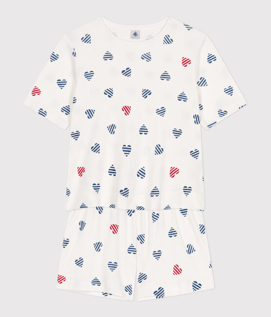 Pigiama corto in cotone con stampa a cuori donna bianco MARSHMALLOW/bianco MULTICO