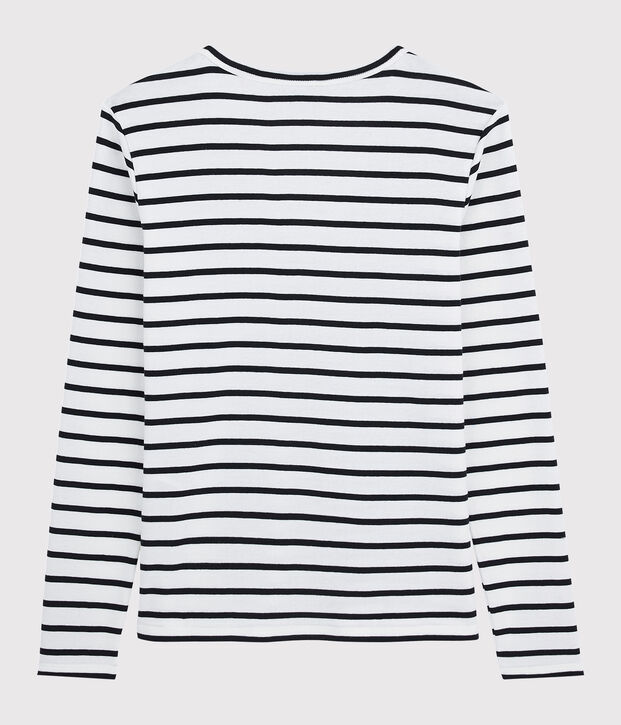 T-shirt scollo a V iconica in cotone a righe Donna bianco/blu