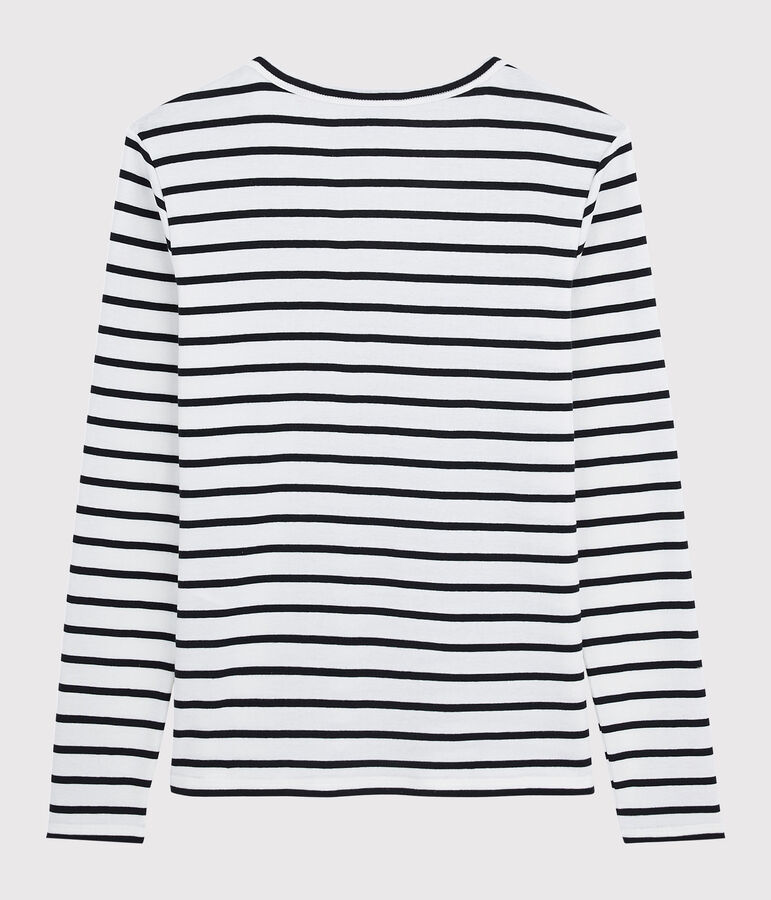 T-shirt scollo a V iconica in cotone a righe Donna bianco MARSHMALLOW/blu SMOKING