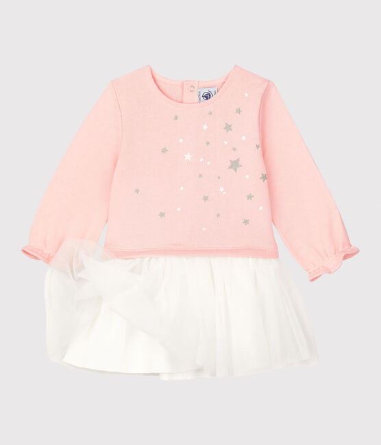 Abito in molleton bebè. rosa MINOIS/bianco MARSHMALLOW