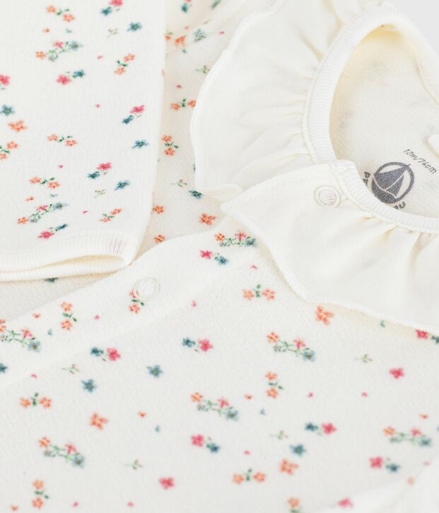 Pigiama con colletto in ciniglia a fiori neonato bianco/multicolore