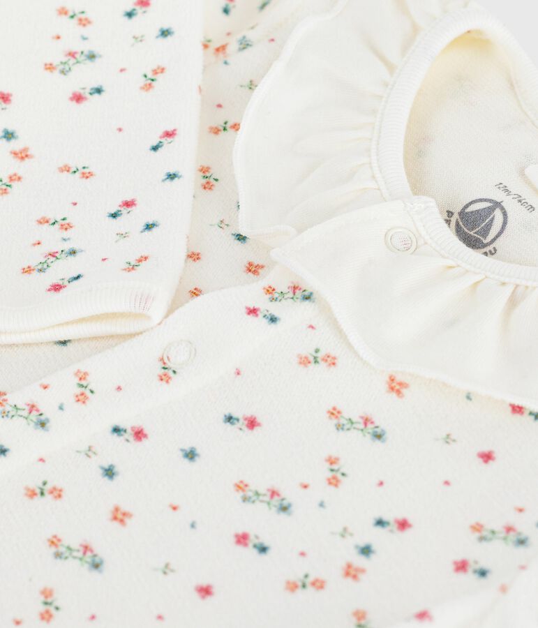 Pigiama con colletto in ciniglia a fiori neonato bianco/multicolore